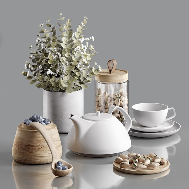 现代花瓶茶壶蓝莓开心果3D模型