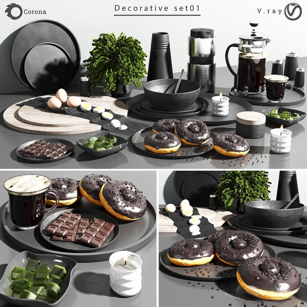 现代餐具 食物 咖啡壶 花瓶3D模型
