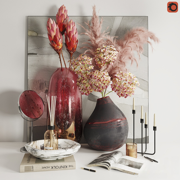 现代干花花瓶书籍饰品摆件3D模型