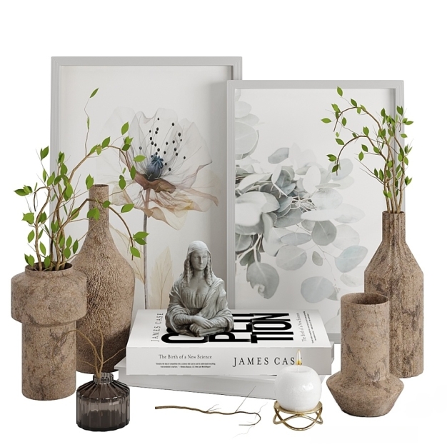 现代装饰画 杂志 雕塑 插花摆件3D模型
