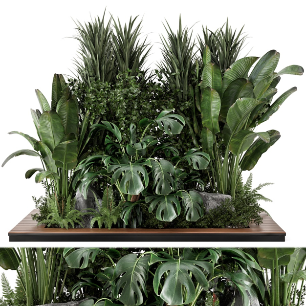 户外花坛植物堆公共座椅3D模型
