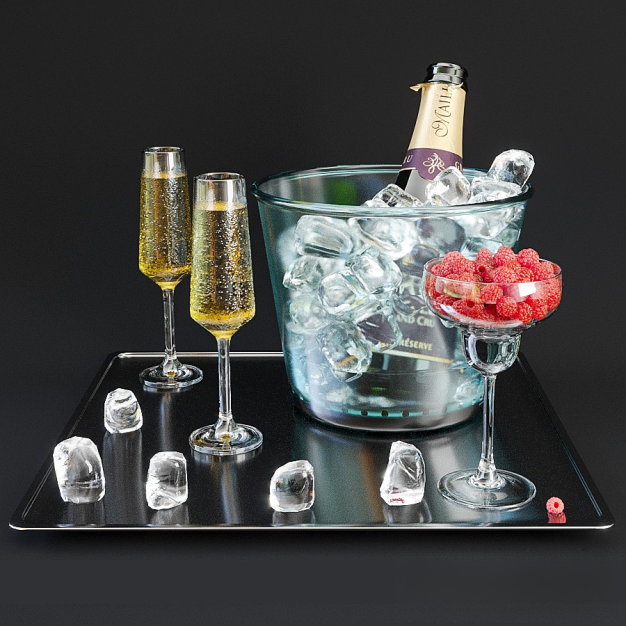 现代食品酒水酒杯冰块3D模型