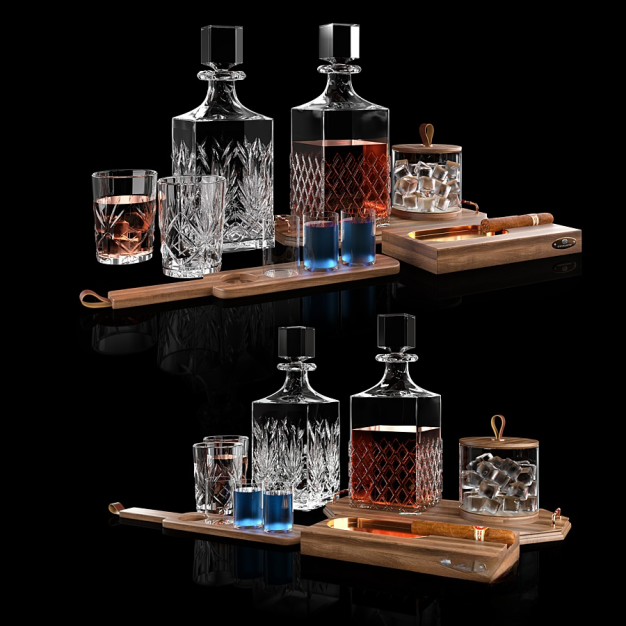 现代雪茄酒瓶酒杯洋酒3D模型