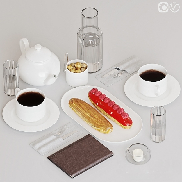 餐具 咖啡 面包 水壶3D模型