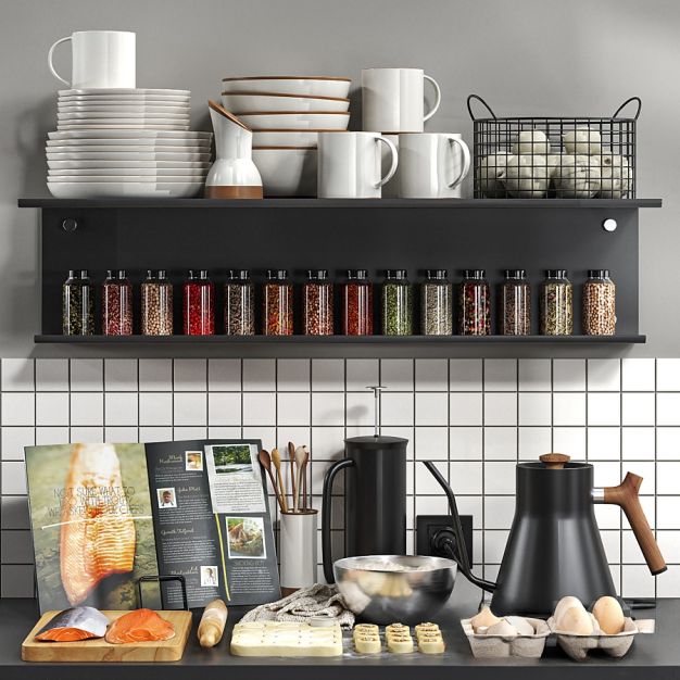 现代餐具 调味品 水壶 食物厨房用品3D模型