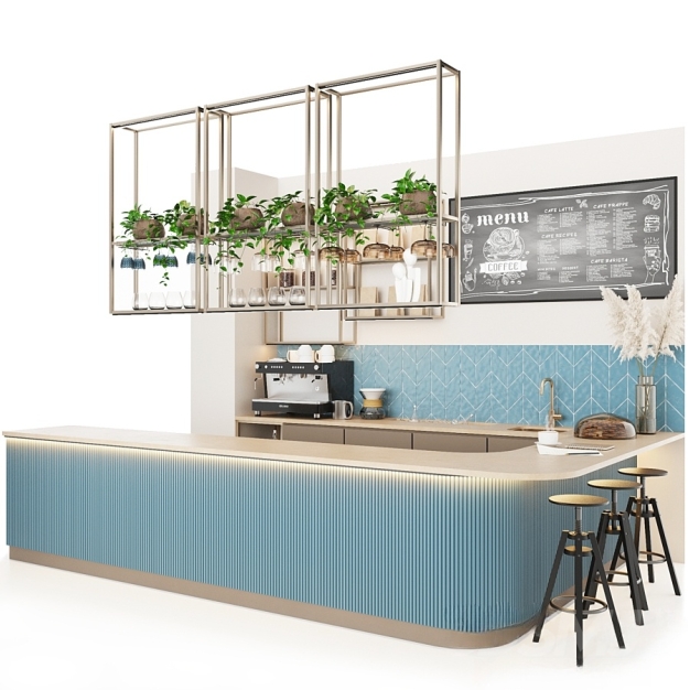 现代奶茶店操作台收银台3D模型