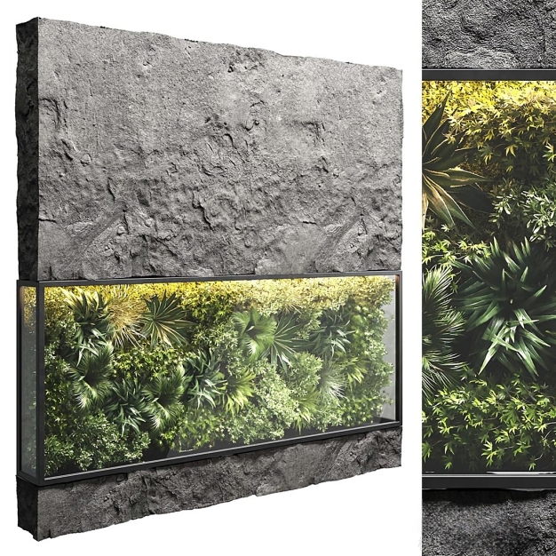 现代植物绿植岩石墙3D模型