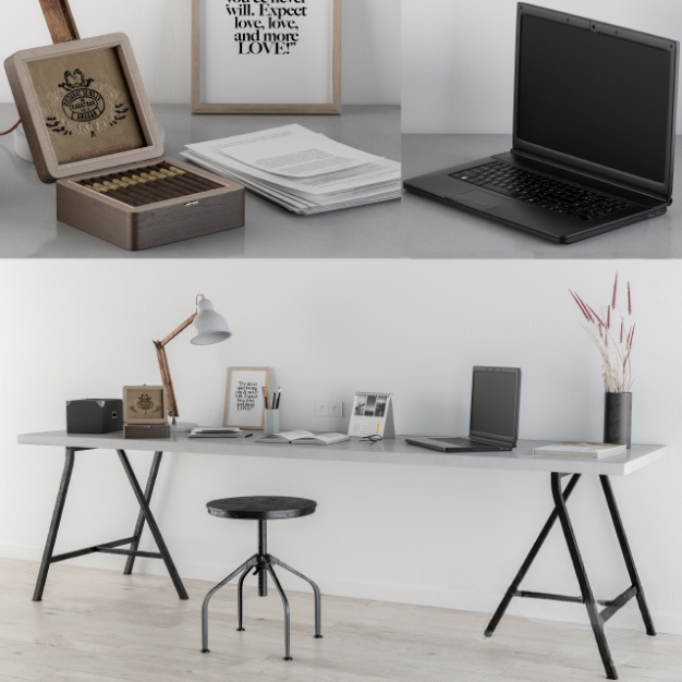 现代书桌椅 工作台3D模型