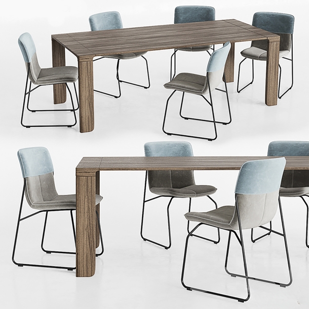 现代原木餐桌椅3D模型
