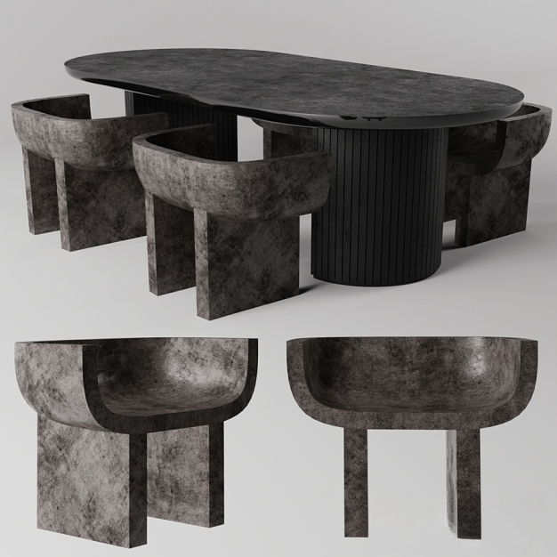 黑色餐桌椅3D模型