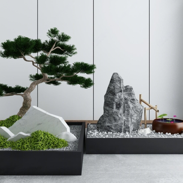 假山 松树园艺小品3D模型