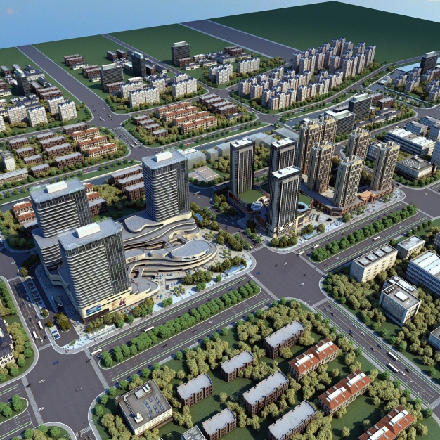 城市住宅区鸟瞰规划3D模型