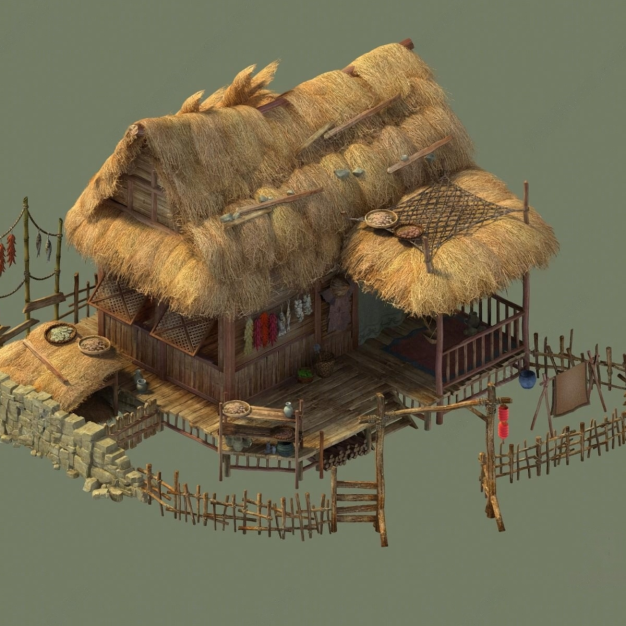 民宅 茅草屋3D模型