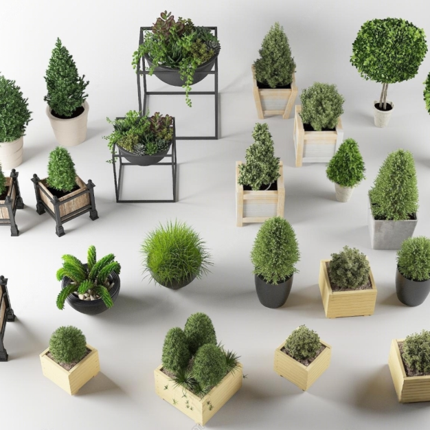 户外植物盆栽 花箱3D模型