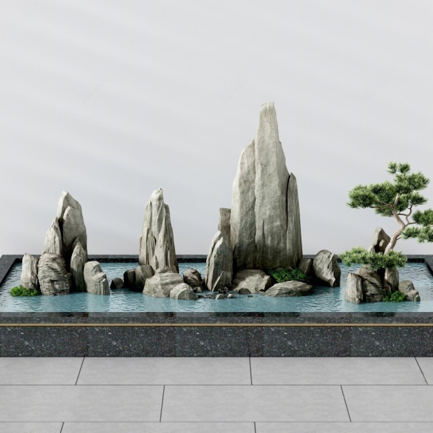 假山 水池 园艺小品3D模型