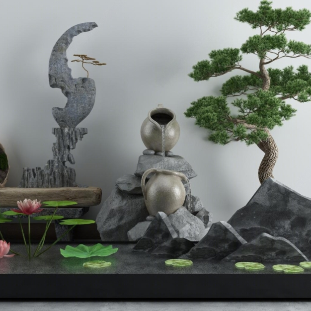 新中式假山水景3D模型