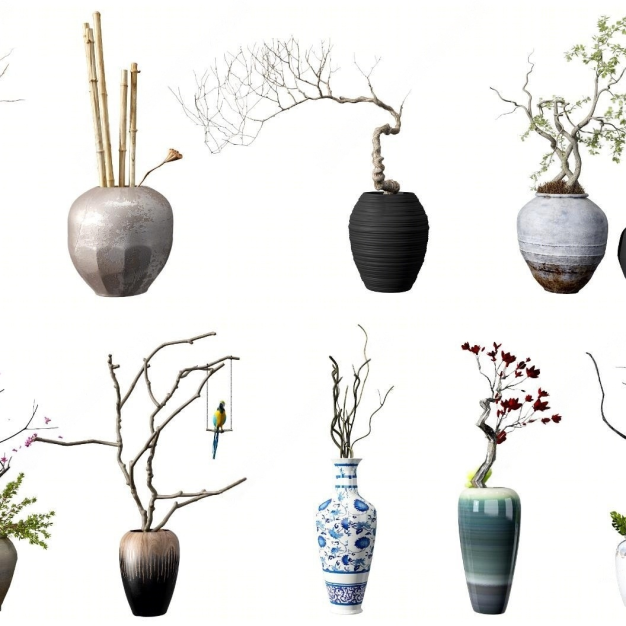 干枝 花艺 花瓶3D模型