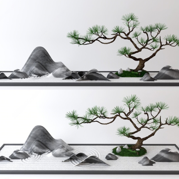 新中式假山 松树 枯山水3D模型