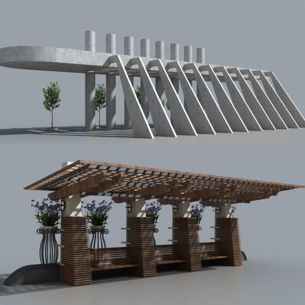 廊架 公共座椅3D模型