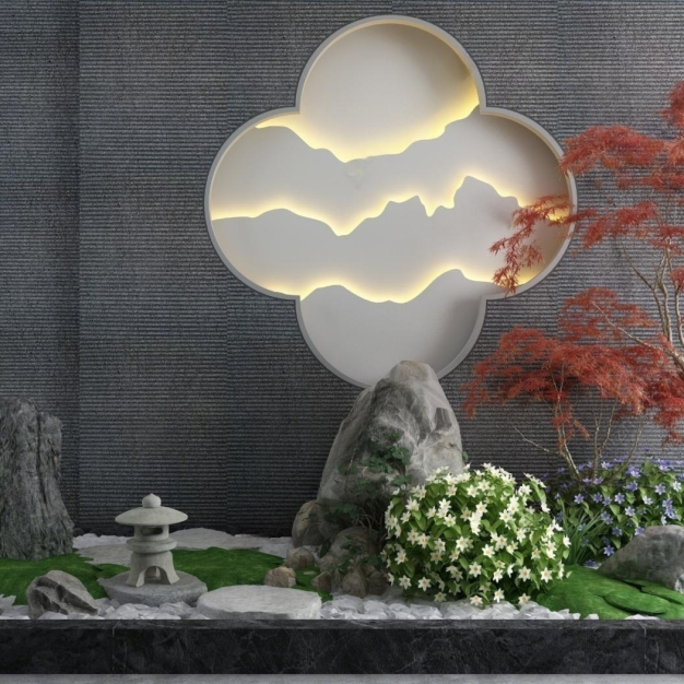 新中式假山园艺小品3D模型