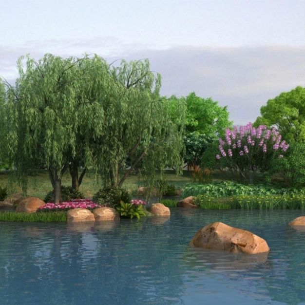 池塘园林景观3D模型