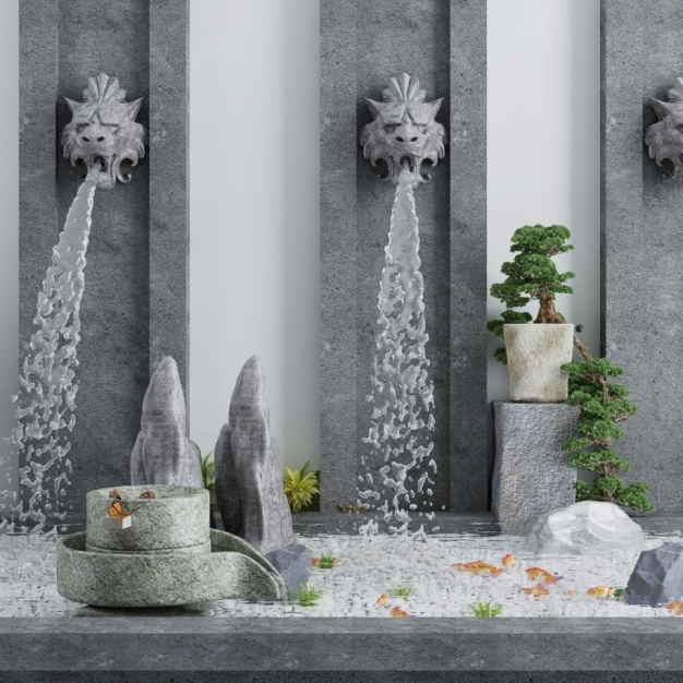 喷泉 假山 水池3D模型