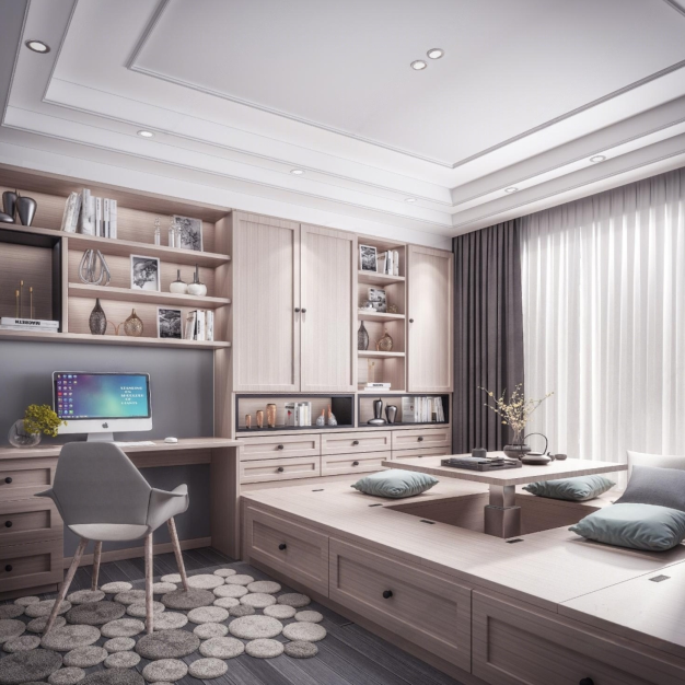 新中式榻榻米书房3D模型