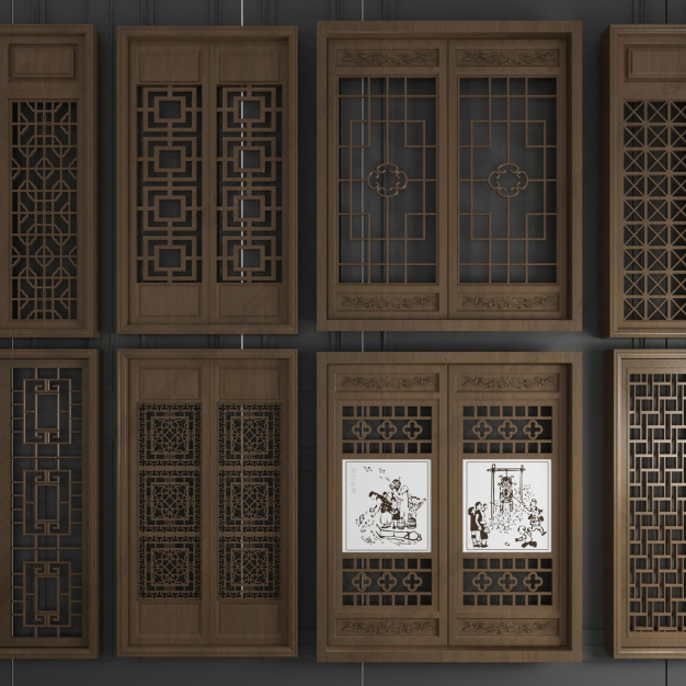 中式推拉门3D模型