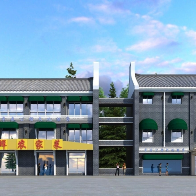 新中式饭店建筑门头3D模型