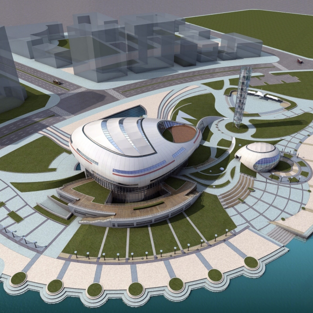 体育馆建筑鸟瞰3D模型
