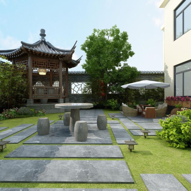 新中式庭院花园3D模型