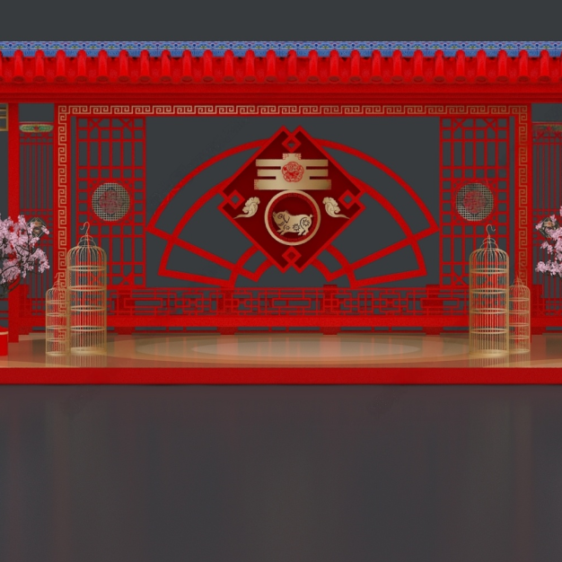 新中式舞台背景3D模型
