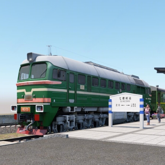 火车站台 绿皮火车3D模型