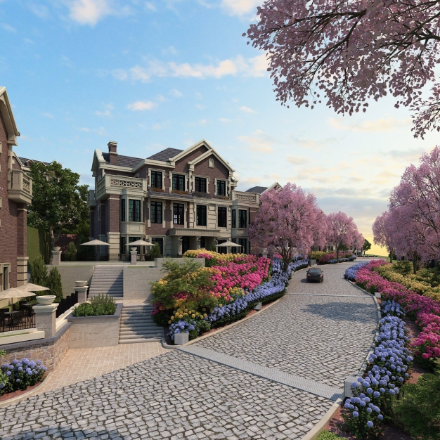 简欧别墅园林景观3D模型