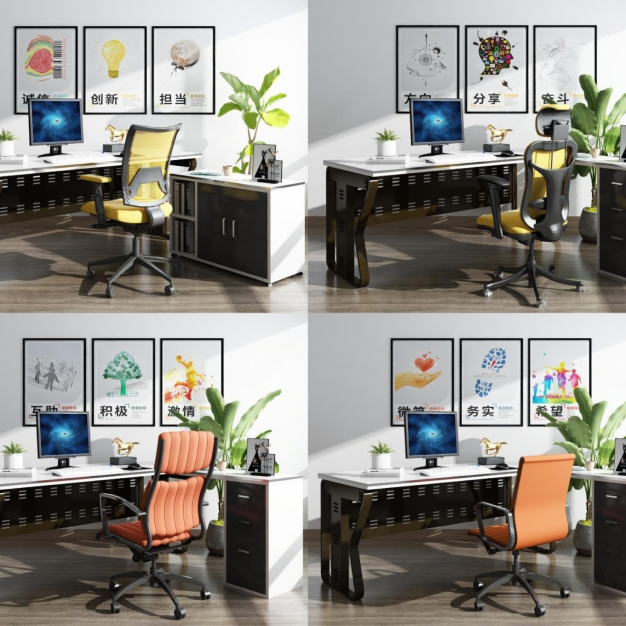 现代办公桌椅组合3D模型