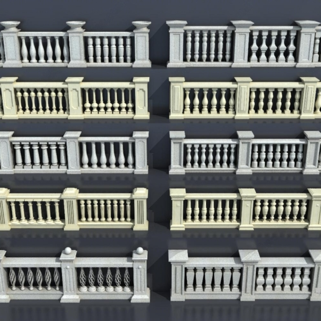 户外石材栏杆 护栏3D模型