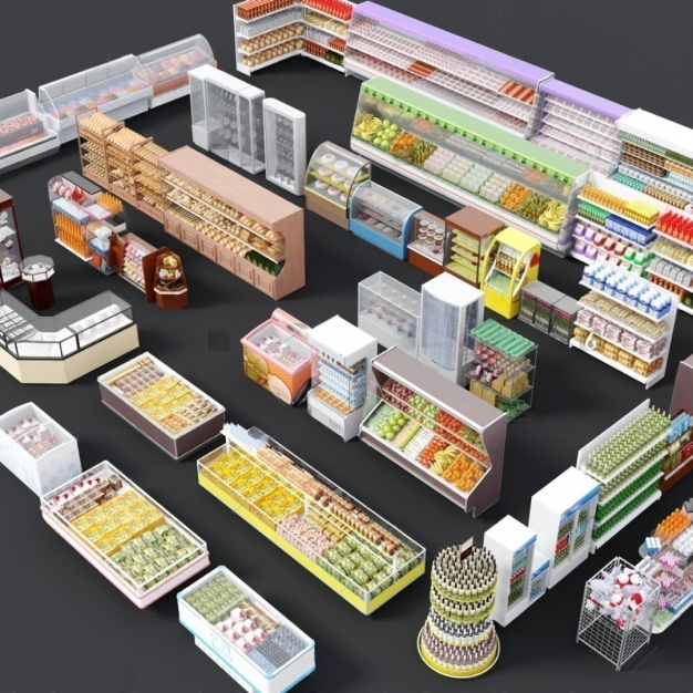 超市货柜 货架 生鲜柜3D模型
