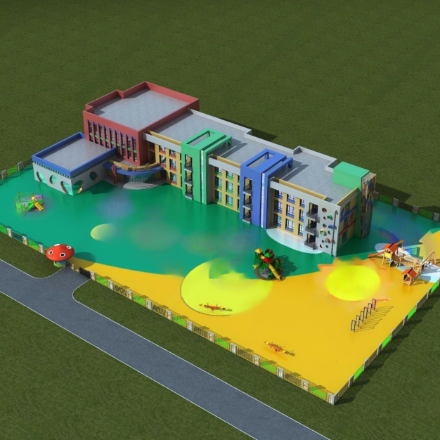 户外幼儿园建筑鸟瞰3D模型