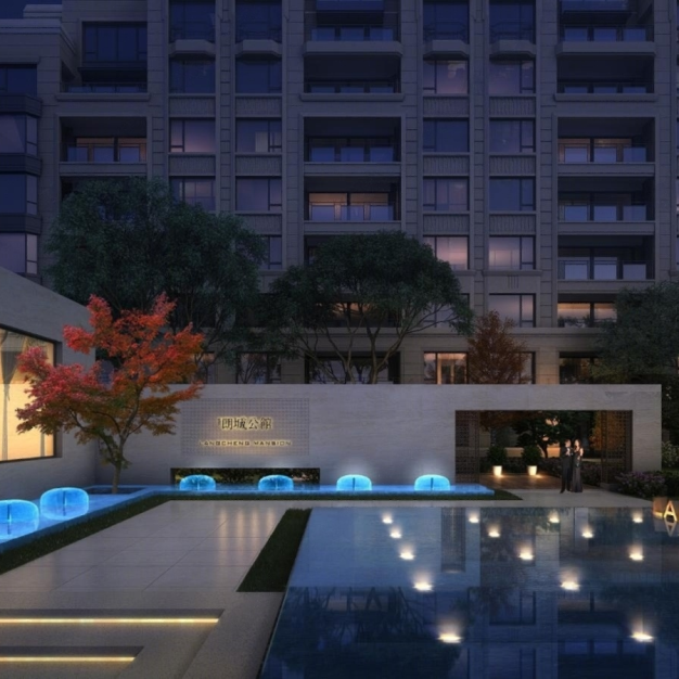 高层住宅 水景3D模型