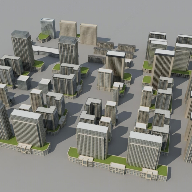 规划 鸟瞰建筑大楼3D模型