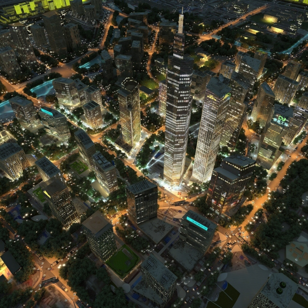 现代城市夜景规划3D模型