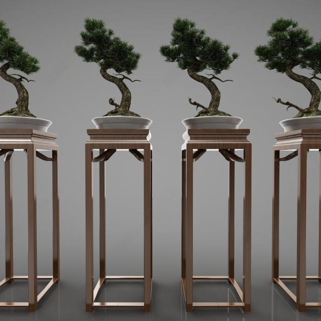 新中式花架 盆栽3D模型
