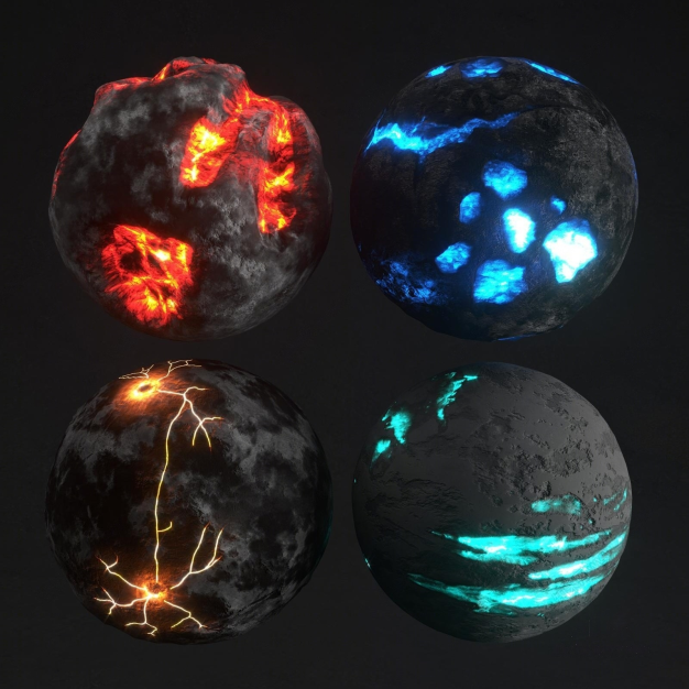 现代四大高精星球灯3D模型