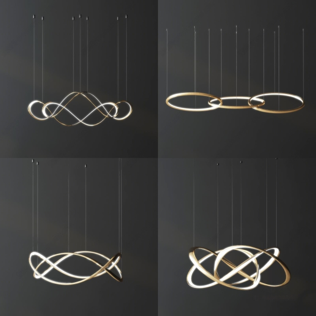  现代轻奢金属吊灯组合3D模型
