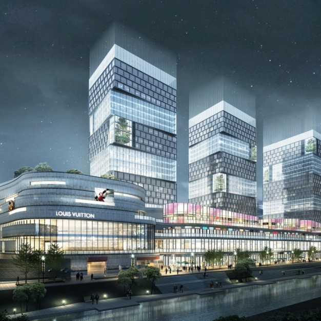 现代商业广场建筑外观夜景3D模型