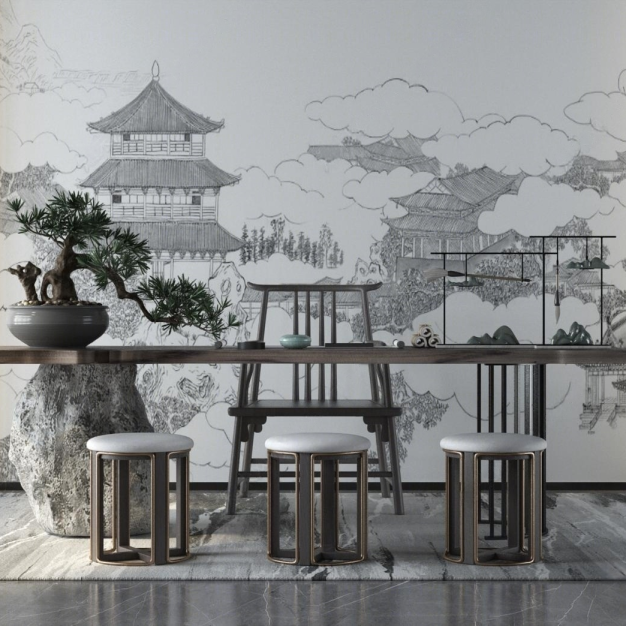 新中式茶桌椅3D模型