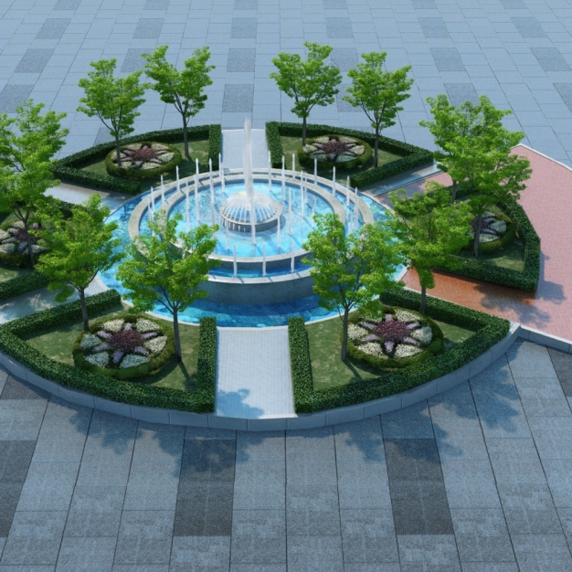 喷泉 公园景观3D模型