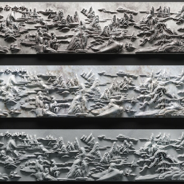 新中式山水石雕3D模型