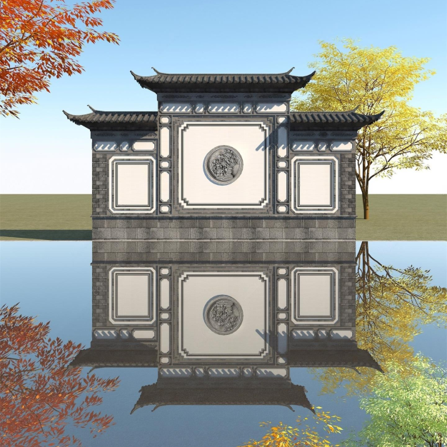 新中式照壁 景观墙3D模型