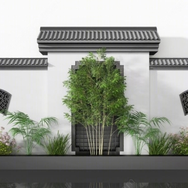 新中式围墙 景观墙 院墙 花坛3D模型